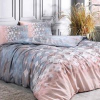Özdilek Pamuk Polyester Kışlık 200 x 220 cm Geometrik Çift Kişilik Nevresim Takımı Mavi Pembe