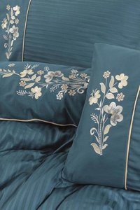 Cotton Box Saten Dört Mevsim 200 x 220 cm Modern Çift Kişilik Nevresim Takımı Mavi