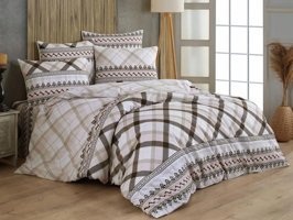 Çeyiz Diyarı Ranforce Dört Mevsim 195 x 220 cm Etnik Çift Kişilik Nevresim Takımı Kahverengi