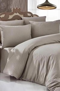 Mira Home Saten Dört Mevsim 190 x 220 cm Çizgili Çift Kişilik Nevresim Takımı Kahverengi