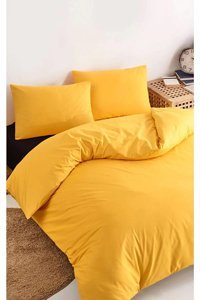 Mulberry Pamuk Dört Mevsim 200 x 220 cm Lastikli Düz Çift Kişilik Nevresim Takımı Sarı