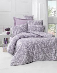 Komfort Home Pamuk Saten 200 x 220 cm Çiçekli Çift Kişilik Nevresim Takımı Beyaz Lila