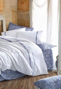 Cotton Box Pamuk Dört Mevsim 200 x 220 cm Çiçekli Çift Kişilik Nevresim Takımı Lacivert