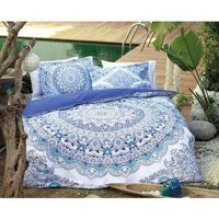 Özdilek Pamuk Kışlık 200 x 220 cm Etnik Çift Kişilik Nevresim Takımı Beyaz Mavi
