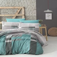 Komfort Home Ranforce Dört Mevsim 200 x 220 cm Çizgili Çift Kişilik Nevresim Takımı Gri Yeşil