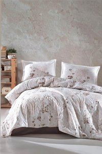 Clasy Ranforce Dört Mevsim 200 x 220 cm Yaprak Çift Kişilik Nevresim Takımı Kahverengi