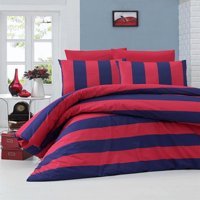 Komfort Home Ranforce Dört Mevsim 200 x 220 cm Şeritli Çift Kişilik Nevresim Takımı Kırmızı Lacivert