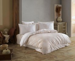 Hobby Pamuk Dört Mevsim 200 x 220 cm Desenli Çift Kişilik Nevresim Takımı Bej