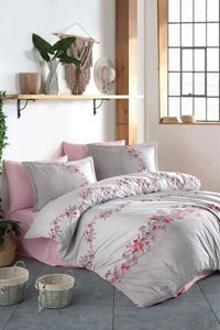 Clasy Pamuk Dört Mevsim 200 x 220 cm Çiçekli Çift Kişilik Nevresim Takımı Pembe