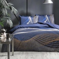 Özdilek Ranforce Kışlık 200 x 220 cm Lastikli Çizgili Çift Kişilik Nevresim Takımı Lacivert