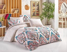 Nevresim Dünyası Ranforce Dört Mevsim 200 x 220 cm Etnik Çift Kişilik Nevresim Takımı Krem