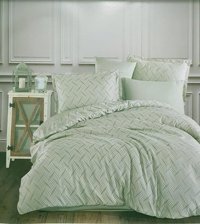 Clasy Saten Dört Mevsim 200 x 220 cm Şal Desen Çift Kişilik Nevresim Takımı Yeşil