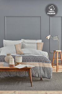 Yataş Ranforce Dört Mevsim 200 x 220 cm Geometrik Çift Kişilik Nevresim Takımı Gri