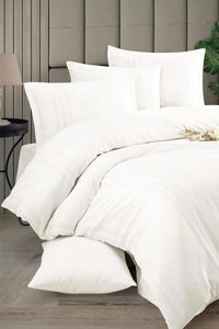 Clasy Ranforce Dört Mevsim 200 x 220 cm Şeritli Çift Kişilik Nevresim Takımı Ekru