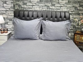 Çeyiz Diyarı Pamuk Dört Mevsim 200 x 220 cm Çizgili Çift Kişilik Nevresim Takımı Gri
