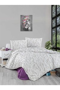 Mulberry Dört Mevsim 200 x 220 cm Lavanta Çift Kişilik Nevresim Takımı Krem