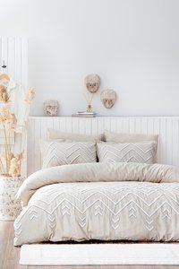 Ecocotton Keten Dört Mevsim 200 x 220 cm Modern Çift Kişilik Nevresim Takımı Bej Krem