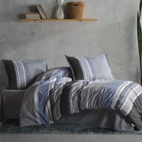 Clasy Pamuk Dört Mevsim 200 x 220 cm Çizgili Çift Kişilik Nevresim Takımı Antrasit