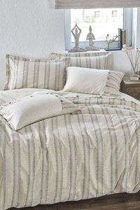 Ecocotton Keten Dört Mevsim 200 x 220 cm Şeritli Çift Kişilik Nevresim Takımı Yeşil