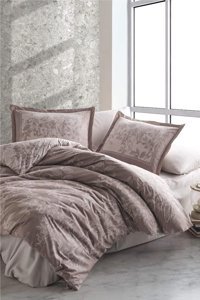 Clasy Pamuk Saten Dört Mevsim 200 x 220 cm Yaprak Çift Kişilik Nevresim Takımı Bej