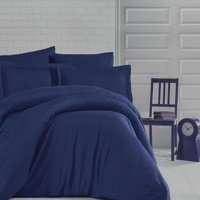 Clasy Saten Dört Mevsim 200 x 220 cm Çizgili Çift Kişilik Nevresim Takımı Lacivert