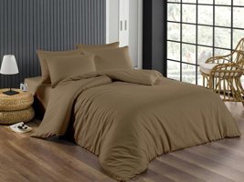 Ete Hometex Pamuk Saten Dört Mevsim 200 x 220 cm Çizgili Çift Kişilik Nevresim Takımı Açık Kahverengi