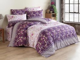 Çeyiz Diyarı Ranforce Dört Mevsim 195 x 220 cm Çiçekli Çift Kişilik Nevresim Takımı Mor