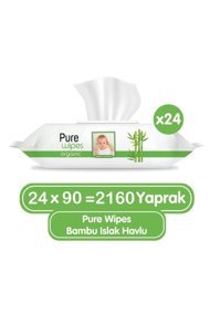 Pure Baby Organik Bambu Özlü 90 Yaprak 24'lü Paket Islak Mendil