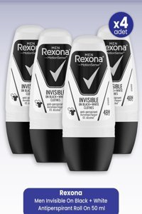 Rexona Men Invisible On Black+White Clothes Pudrasız Ter Önleyici Antiperspirant Roll-On Erkek Deodorant 4x50 ml