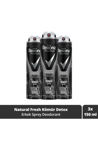Rexona Men Naturel Fresh Kömür Detox Pudrasız Ter Önleyici Antiperspirant Sprey Erkek Deodorant 3x150 ml