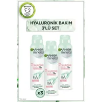 Garnier Mineral Hyaluronik Bakım Pudrasız Ter Önleyici Antiperspirant Sprey Kadın Deodorant 3x150 ml