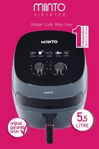 Miinto Master Cook M6W Airfryer 5.5 lt Tek Hazneli Izgara Yapan Led Ekranlı Yağsız Sıcak Hava Fritözü Gri