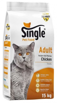 Single Tavuklu Tahıllı Yetişkin Kuru Kedi Maması 15 kg