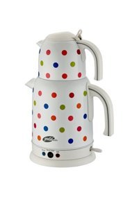 Fms Alaçatı Otomatik Çelik Demlikli 1500 W Işıklı Çelik Gövdeli Beyaz Retro Çay Makinesi