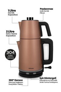 Gastroback Otomatik Çelik Demlikli 1500 W Işıklı Çelik Gövdeli Gri Retro Çay Makinesi
