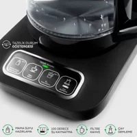 Korkmaz Çelik Demlikli 1600 W Çelik Gövdeli Siyah Çay Makinesi