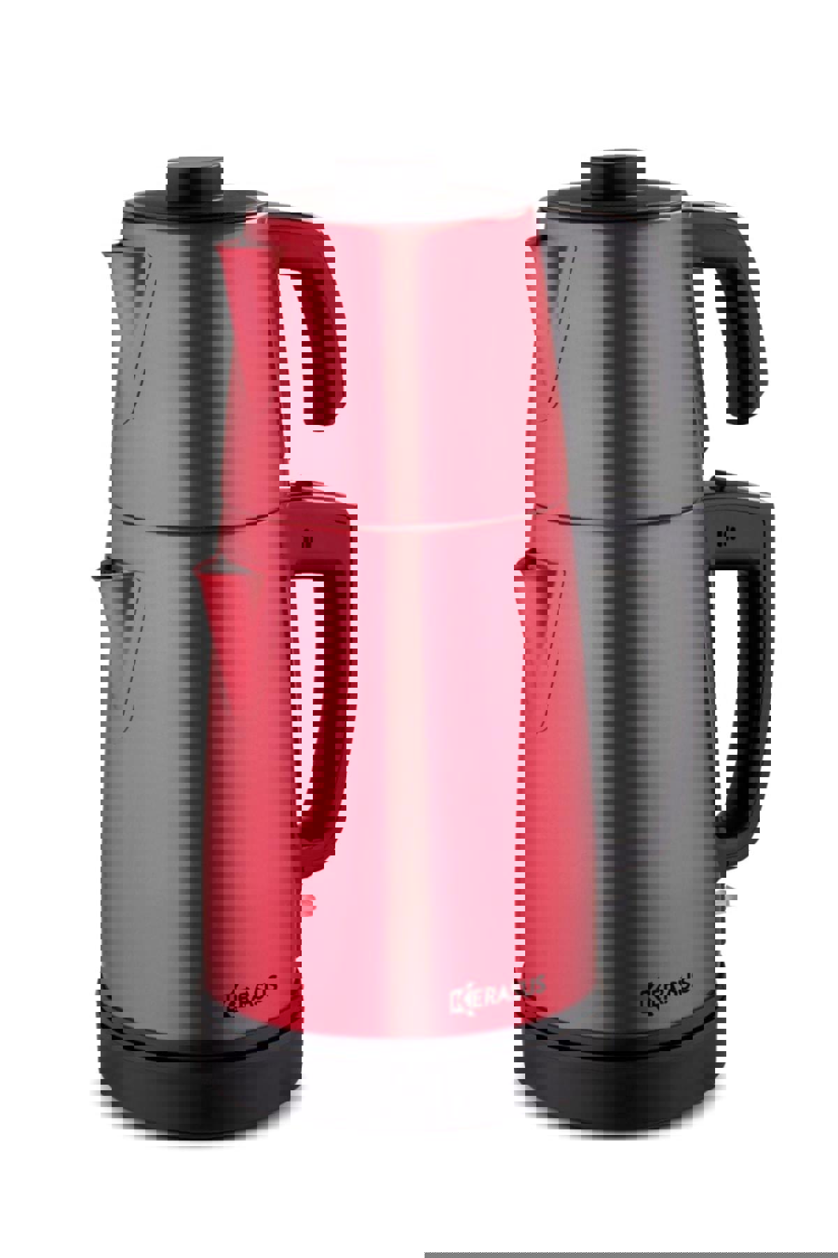 Kreasus Tea Maker Otomatik Çelik Demlikli 1500 W Işıklı Çelik Gövdeli Kırmızı Retro Çay Makinesi