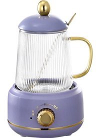 Linroup1 Cam Demlikli 1600 W Işıklı Plastik Gövdeli Mor Retro Çay Makinesi