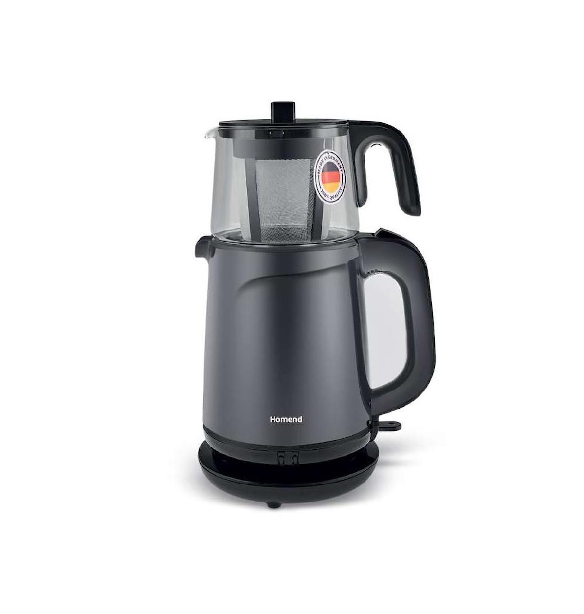 Homend 1743H Royaltea Cam Demlikli 1800 W Plastik Gövdeli Gri Siyah Çay Makinesi