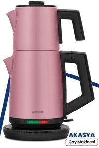 Goldmaster Akasya Otomatik Çelik Demlikli 2200 W Işıklı Çelik Gövdeli Pembe Retro Çay Makinesi