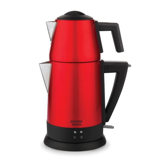 Schafer Teepoint Otomatik Çelik Demlikli 1800 W Işıklı Çelik Gövdeli Kırmızı Retro Çay Makinesi