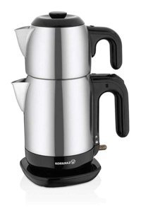 Korkmaz Demtez Çelik Demlikli 1600 W Çelik Gövdeli Siyah Çay Makinesi