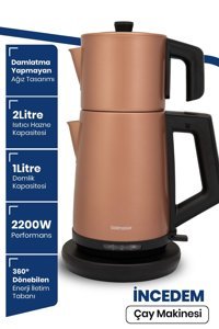 Goldmaster BY 5334 Keyfedeğer Otomatik Çelik Demlikli 2000 W Işıklı Çelik Gövdeli Gold Retro Çay Makinesi