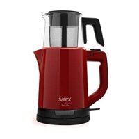 Sarex SR 3300 Tealab Otomatik Cam Demlikli 1500 W Işıklı Plastik Gövdeli Kırmızı Retro Çay Makinesi