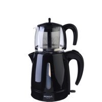 Nordia Teeta Konuşan Otomatik Cam Demlikli 1600 W Işıklı Plastik Gövdeli Siyah Retro Çay Makinesi