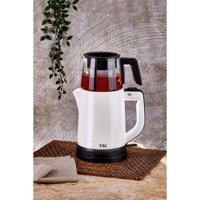 Taç 7837 İlkdem Otomatik Cam Demlikli 1800 W Işıklı Çelik Gövdeli Beyaz Retro Çay Makinesi