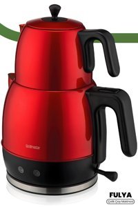 Goldmaster Fulya Otomatik Çelik Demlikli 2200 W Işıklı Çelik Gövdeli Kırmızı Retro Çay Makinesi