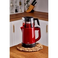 Taç 7837 İlkdem Otomatik Cam Demlikli 1800 W Işıklı Çelik Gövdeli Kırmızı Retro Çay Makinesi