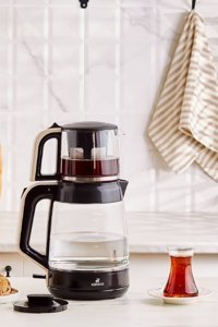 Karaca Glass Tea Xl 2 In 1 Cam Demlikli 1900 W Işıklı Cam Gövdeli Krem Çay Makinesi