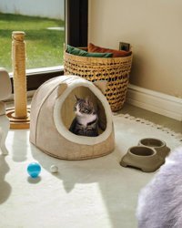 Hbsstor Astronot Tek Katlı İç Mekan Kumaş Kedi Evi Açık Kahverengi